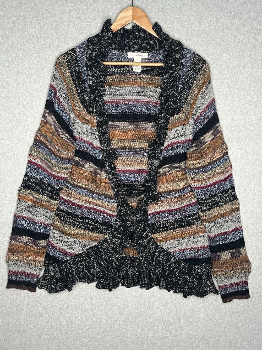 Susan Bristol Women's XL Wool Mohair Alpaca Striped Ruffle Cardigan
